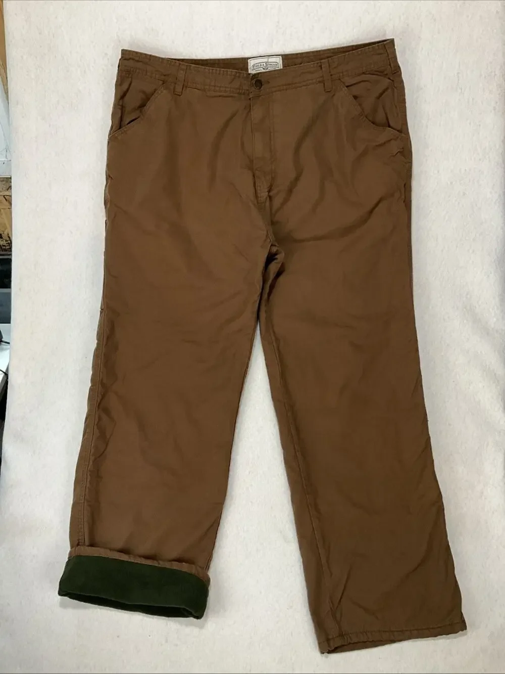 Field & Stream Fleece Lined Canvas Work Pants Jeans 40x29 Brown Duck Utility